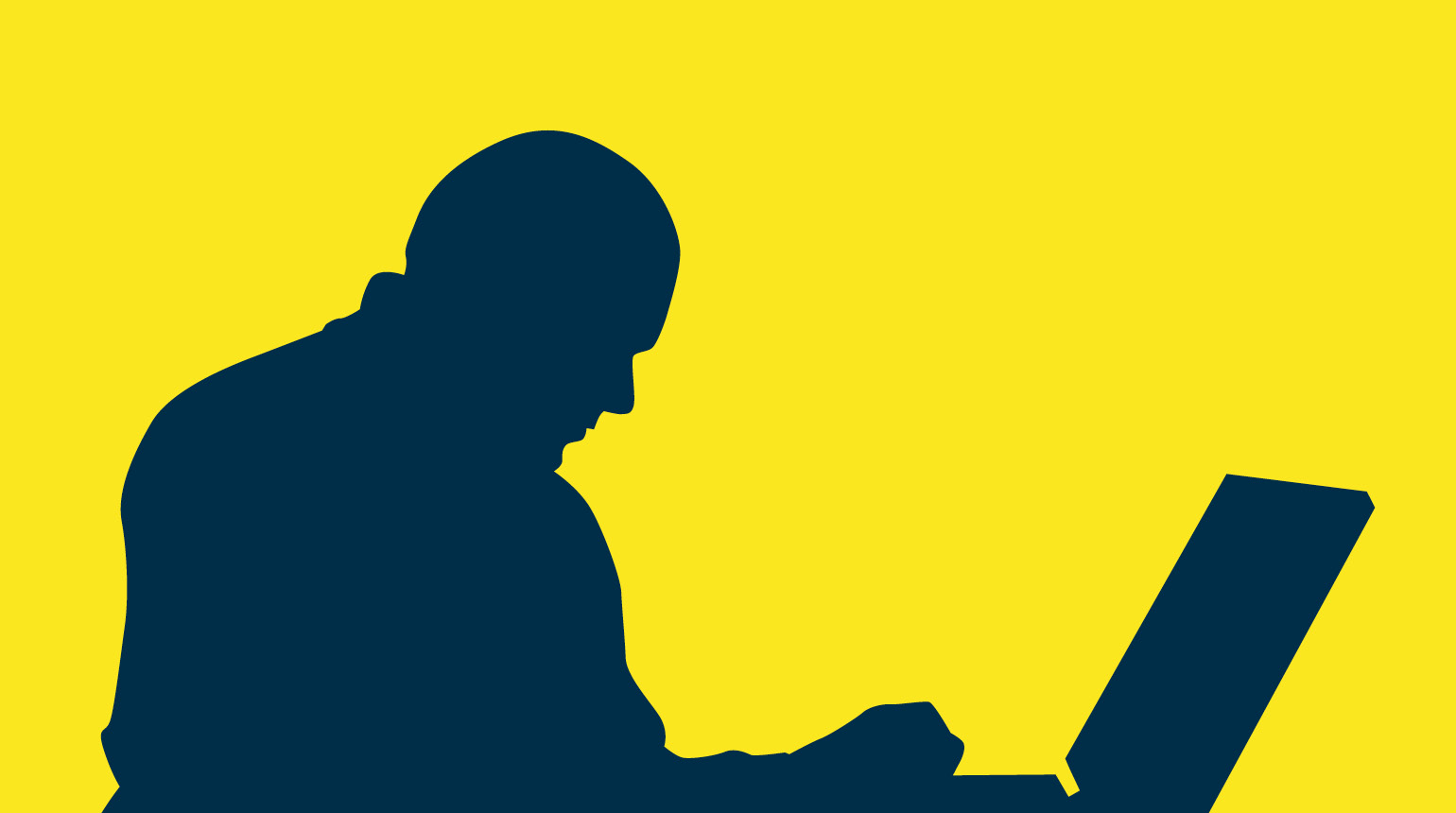 Illustration: Ein Mann mittleren Alters tippt auf einem Notebook.